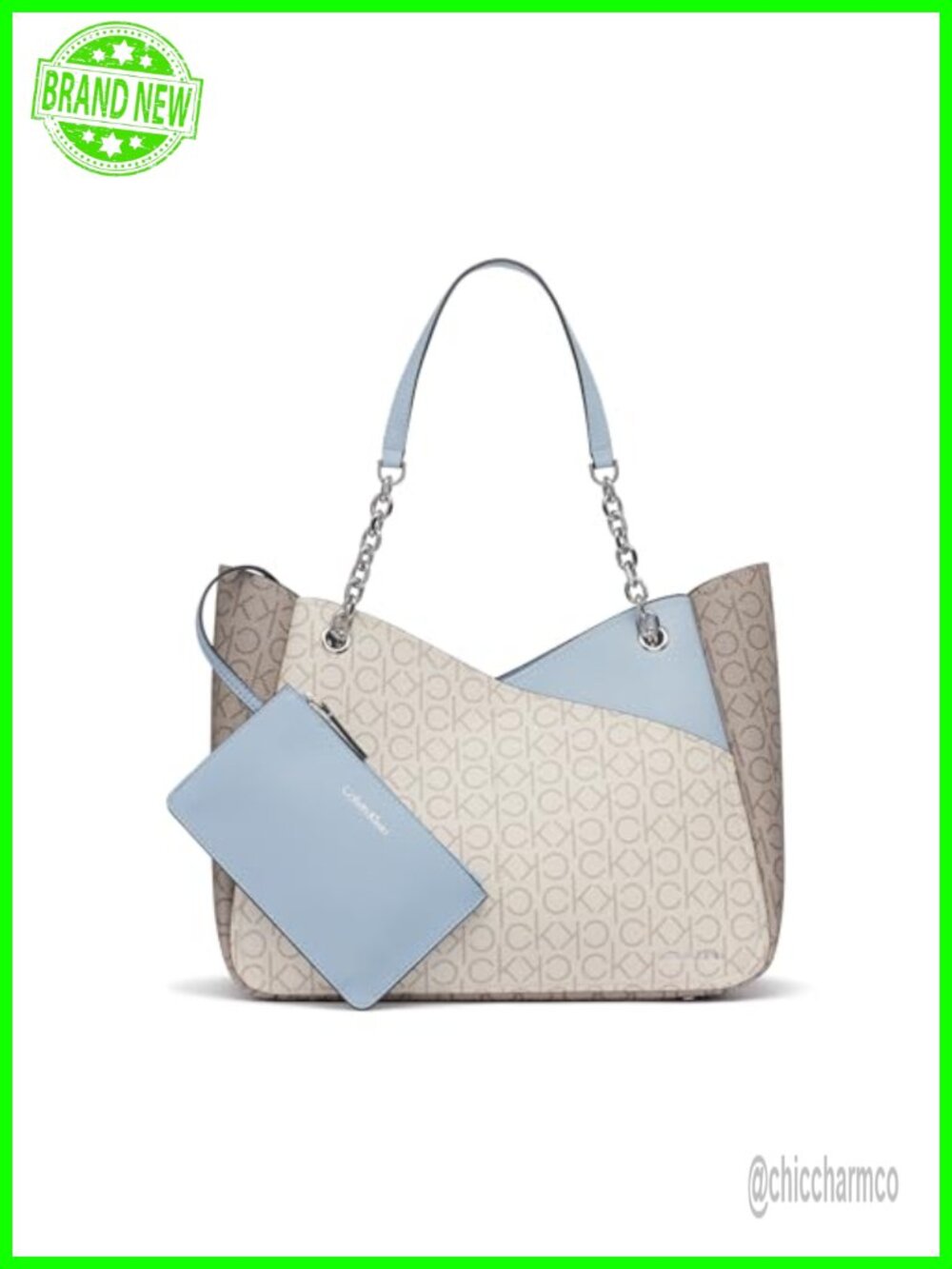 Calvin Klein Zoe Chain Tote Satchel Magnetic Shoulder Bag Removable Pouch